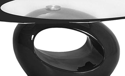 Fab Glass and Mirror Coffee High Gloss Base Modern Black Center Table with Oval Glass Top for Living Room, Offices, 25.5 X 43.5 - LeafyLoom