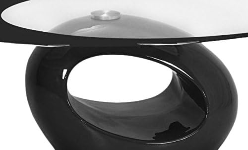 Fab Glass and Mirror Coffee High Gloss Base Modern Black Center Table with Oval Glass Top for Living Room, Offices, 25.5 X 43.5 - LeafyLoom