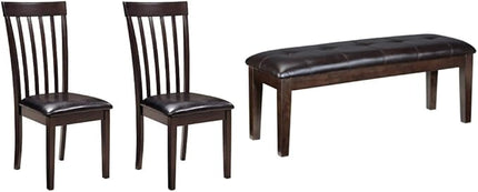 Signature Design by Ashley Hammis Rake Back Dining Room Chair, Set of 2, Dark Brown Haddigan Traditional Upholstered Dining Room Bench, Dark Brown - LeafyLoom