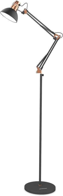 LEPOWER Metal Floor Lamp, Adjustable Architect Swing Arm Standing Lamp with Heavy Duty Base, Eye-Caring Reading/Drawing Lamp with On/Off Switch for Living Room, Bedroom, Office Sand Black - LeafyLoom