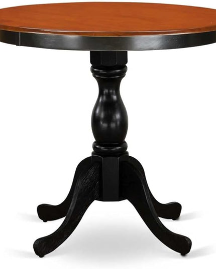 East West Furniture Eden 3 Piece Set Contains a Round Dining Room Table with Pedestal and 2 Baked Bean Faux Leather Upholstered Parson Chairs, 30x30 Inch, ESAB3-BCH-61 - LeafyLoom