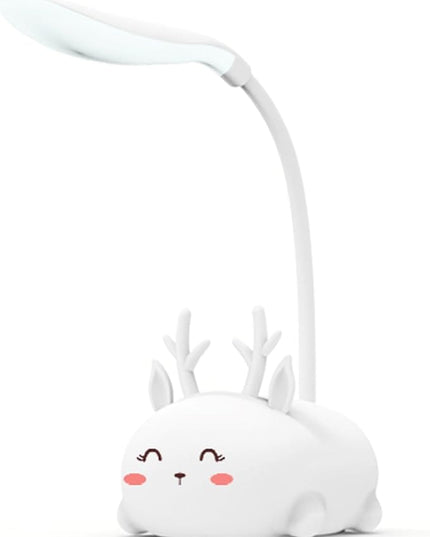 Kids Lamp, Cute LED Desk Lamp for Kids, Mini Animal Night Light, USB Rechargeable Flexible Cartoon Lamp Eye-Care Lighting for Bedroom (Deer B, White) - LeafyLoom