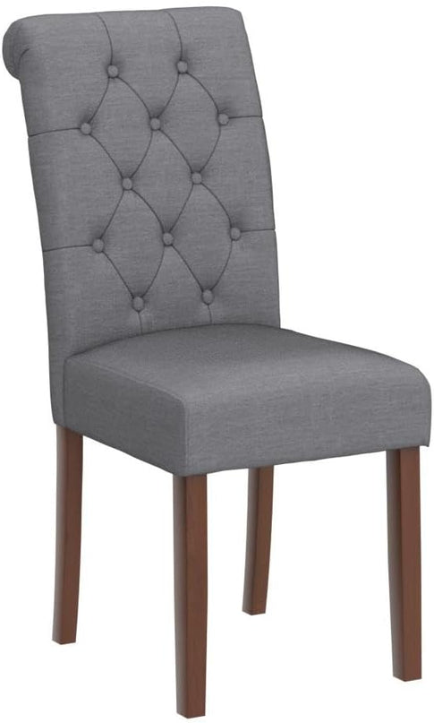 COLAMY Button Tufted Diner Chair Set of 6, Upholstered Stylish Fabric Accent Parsons Chairs with Solid Wood Legs and Padded Seat for Dining Room, Kitchen - Grey - LeafyLoom