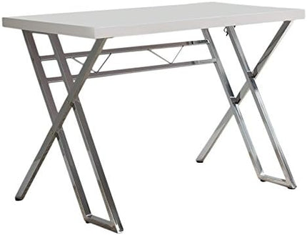 KB Designs - Modern Home Office Workstation Computer Desk, White/Chrome - LeafyLoom
