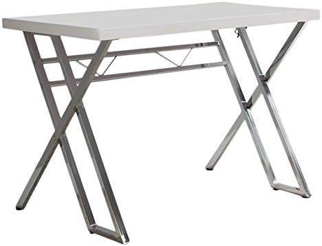KB Designs - Modern Home Office Workstation Computer Desk, White/Chrome - LeafyLoom