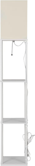 SUNMORY Shelf Floor Lamp with 3-Way Dimmable LED Bulb, Modern Square Standing Lamp with Shelves and White Shade, Corner Display Bookshelf Lamp for Living Room and Bedroom(White) - LeafyLoom