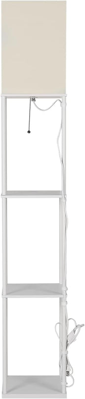 SUNMORY Shelf Floor Lamp with 3-Way Dimmable LED Bulb, Modern Square Standing Lamp with Shelves and White Shade, Corner Display Bookshelf Lamp for Living Room and Bedroom(White) - LeafyLoom
