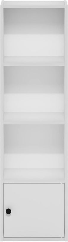 Furinno Luder Shelf Bookcase with 1 Door Storage Cabinet, White - LeafyLoom