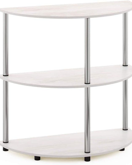 Furinno Frans Turn-N Half Round Console Table with Stainless Steel Tubes, White Oak, 15.6D x 31.1W x 30.8H in - LeafyLoom