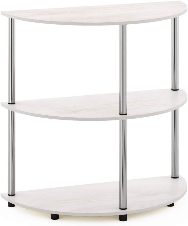 Furinno Frans Turn-N Half Round Console Table with Stainless Steel Tubes, White Oak, 15.6D x 31.1W x 30.8H in - LeafyLoom