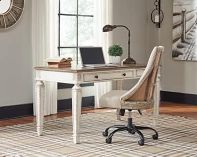 Signature Design by Ashley Realyn French Country 60" Home Office Lift Top Desk with USB Charging, Chipped White - LeafyLoom