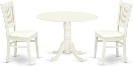 East West Furniture Dublin 3 Piece Modern Set Contains a Round Wooden Table with Dropleaf and 2 Dining Room Chairs, 42x42 Inch, Linen White - LeafyLoom