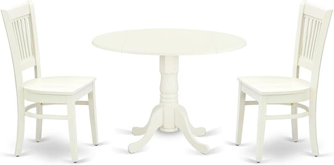 East West Furniture Dublin 3 Piece Modern Set Contains a Round Wooden Table with Dropleaf and 2 Dining Room Chairs, 42x42 Inch, Linen White - LeafyLoom
