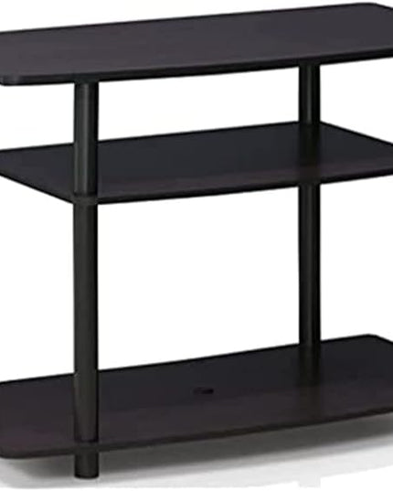 Furinno Turn-N-Tube No Tools 3-Tier Entertainment Center TV Stand for TV up to 32 Inch, Plastic Round Tubes, Dark Walnut - LeafyLoom