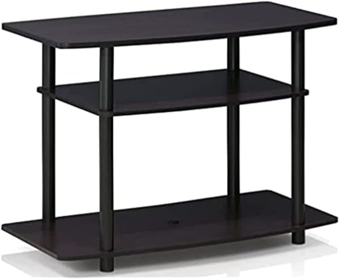 Furinno Turn-N-Tube No Tools 3-Tier Entertainment Center TV Stand for TV up to 32 Inch, Plastic Round Tubes, Dark Walnut - LeafyLoom
