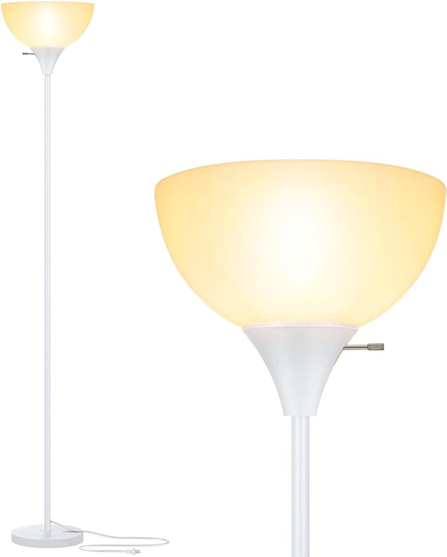 Floor Lamp, LED Standing Lamps with White Plastic Shade, White Modern Torchiere Floor Lamp, Tall Lamps for Living Room Dorm Bedroom, Rotary Switch, E26 Base, Bulb not Included, White - LeafyLoom