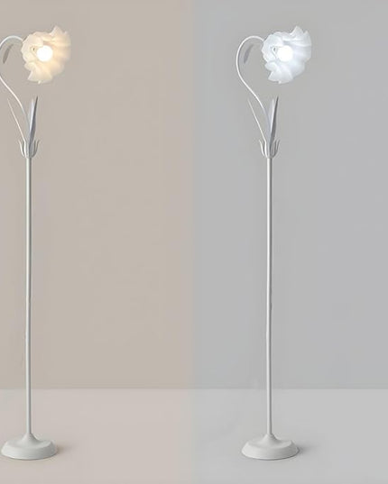 OTTOSON Modern Floor Lamp 1 Light Flower Tall Lamp Iron Standing Lamp Cute Floral Lamp Arc Freestanding Light with Acrylic Shade for Living Room Corner Bedroom Kids Room Office, White - LeafyLoom