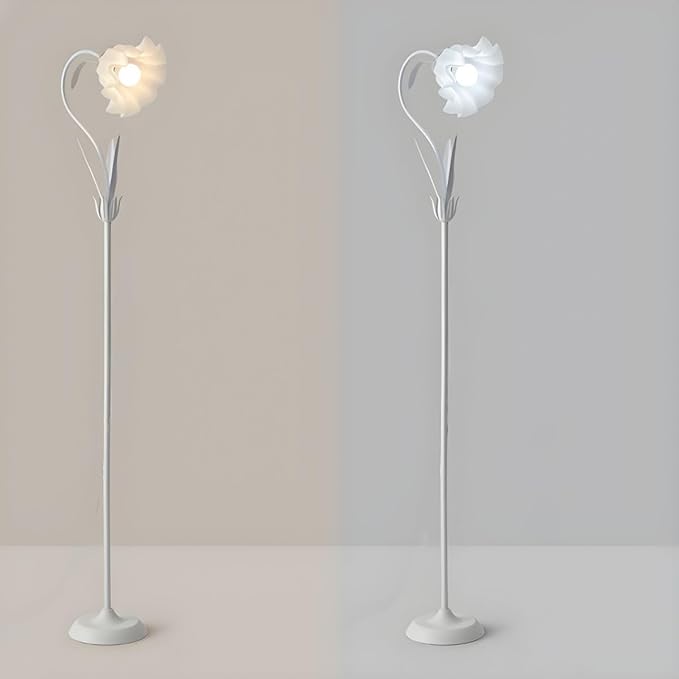 OTTOSON Modern Floor Lamp 1 Light Flower Tall Lamp Iron Standing Lamp Cute Floral Lamp Arc Freestanding Light with Acrylic Shade for Living Room Corner Bedroom Kids Room Office, White - LeafyLoom
