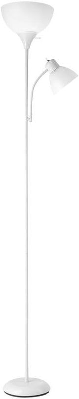 Globe Electric 67136 72" Torchiere Floor Lamp + Adjustable Reading Light, Matte White, Frosted Plastic Shade, 3-Step Rotary Switch on Socket, Living Room Décor, Reading Light, Home Essentials - LeafyLoom