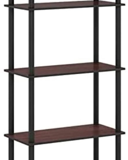 Furinno Turn-N-Tube 5-Tier Multipurpose Shelf / Display Rack / Storage Shelf / Bookshelf, Round Tubes, Dark Cherry/Black - LeafyLoom