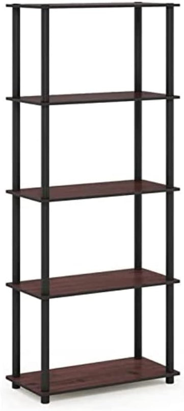 Furinno Turn-N-Tube 5-Tier Multipurpose Shelf / Display Rack / Storage Shelf / Bookshelf, Round Tubes, Dark Cherry/Black - LeafyLoom