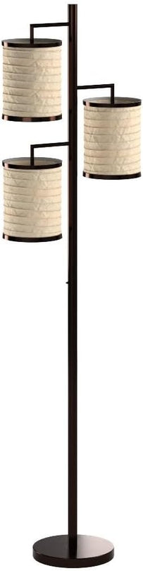 Brightech Liam Floor Lamp, Great Living Room Décor, Tall Tree Lamp for Offices, Asian Lantern Shade Lamp for Living Rooms, Standing Lamp with 3 LED Light Bulbs for Bedroom Reading - Bronze - LeafyLoom