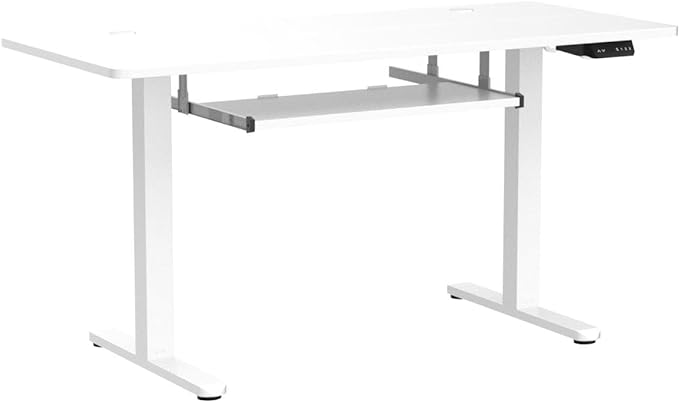 FEZIBO Standing Desk with Keyboard Tray, 55 × 24 Inches Electric Height Adjustable Desk, Sit Stand Up Desk, Computer Office Desk, White - LeafyLoom