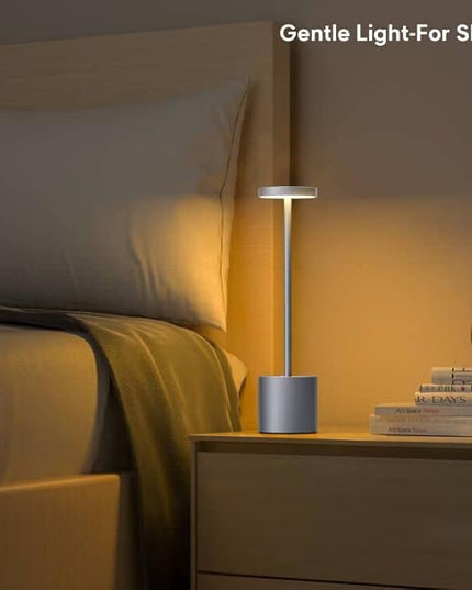 Cordless Table Lamp, LED Metal USB Rechargeable 6000mAh 3 Levels Dimmable Brightness Night Light Desk Lamp Nightstand Reading Lamps for Bedside Study Restaurant Dining Patio 13.5in Grey 2pack - LeafyLoom