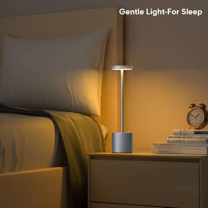 Cordless Table Lamp, LED Metal USB Rechargeable 6000mAh 3 Levels Dimmable Brightness Night Light Desk Lamp Nightstand Reading Lamps for Bedside Study Restaurant Dining Patio 13.5in Grey 2pack - LeafyLoom