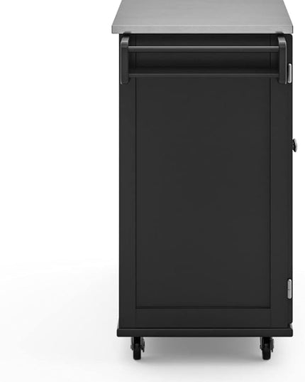 Homestyles Kitchen Cart with Stainless Steel Metal Top, Rolling Mobile Kitchen Island with Storage and Towel Rack, 54 Inch Width, Black - LeafyLoom