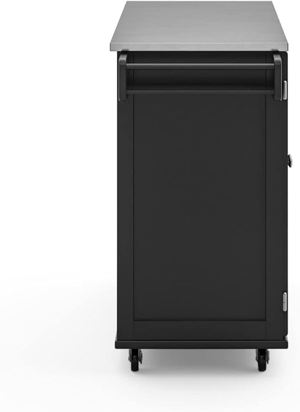 Homestyles Kitchen Cart with Stainless Steel Metal Top, Rolling Mobile Kitchen Island with Storage and Towel Rack, 54 Inch Width, Black - LeafyLoom