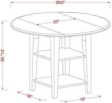 East West Furniture SUKE5-BCH-W Sudbury 5 Piece Kitchen Set for 4 Includes a Round Room Table with Dropleaf & Shelves and 4 Dining Chairs, 42x42 Inch - LeafyLoom