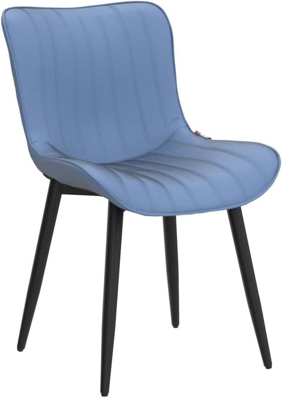 YOUNUOKE Blue Dining Chairs Set of 2 Upholstered Mid Century Modern Kitchen Dinner Chair Armless Faux Leather Guest Waiting Room Side Chair with Padded Backrest Metal Legs for Living Room Bedroom - LeafyLoom