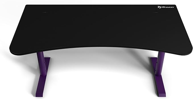 Arozzi Arena Ultrawide Curved Gaming and Office Desk with Full Surface Water Resistant Desk Mat with 3 Custom Monitor Mount Cut Outs and Under The Desk Cable Management Netting - Deep Purple - LeafyLoom