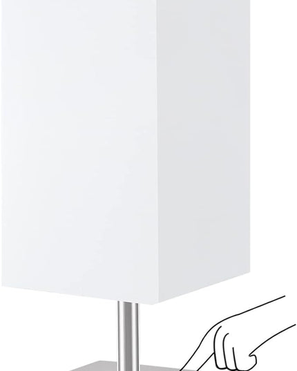 Ambimall White Table Lamp with USB Ports - 3 Way Touch Lamps Beside Desk, Nightstand Lamp for Bedrooms Living Room, White Shade with White Base, LED Bulb Included(White) - LeafyLoom