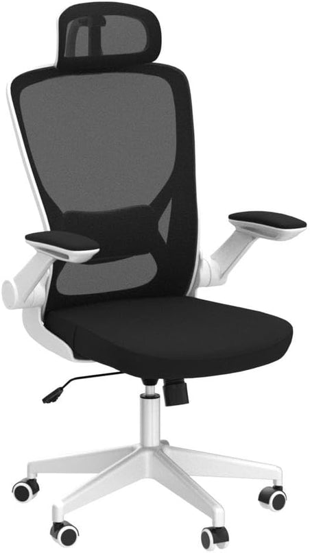 KERDOM Ergonomic Office Chair, Breathable Mesh Desk Chair, Lumbar Support Computer Chair with Headrest and Flip-up Arms, Swivel Task Chair, Adjustable Height Gaming Chair, White - LeafyLoom