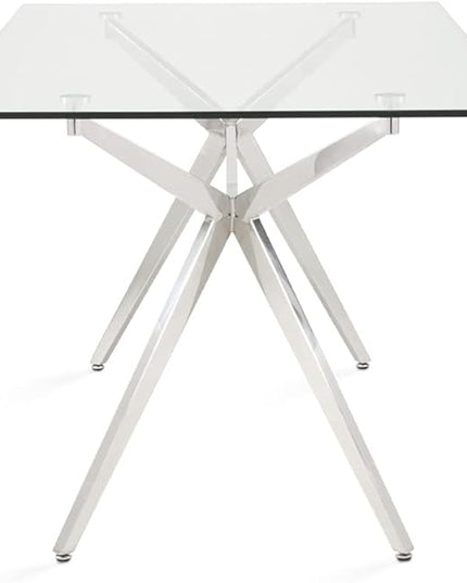 Uptown Club Glass Dining Table with Versatile Rectangular Designs, Tempered Surfaces, and Sturdy Bases for Modern Homes, Seats 4 to 8 People, Elegant Statement Piece, 36" x 63", Silver - LeafyLoom