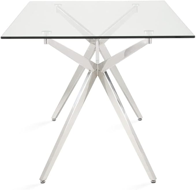 Uptown Club Glass Dining Table with Versatile Rectangular Designs, Tempered Surfaces, and Sturdy Bases for Modern Homes, Seats 4 to 8 People, Elegant Statement Piece, 36" x 63", Silver - LeafyLoom