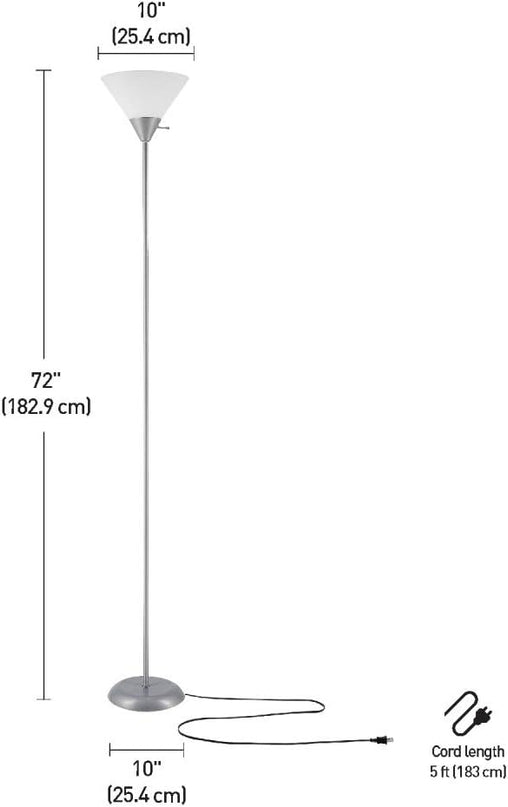 Globe Electric 67150 72" Floor Lamp, Silver, White Plastic Shade, On/Off Rotary Switch on Shade, Floor Lamp for Living Room, Floor Lamp for Bedroom, Home Improvement, Home Office Accessories - LeafyLoom