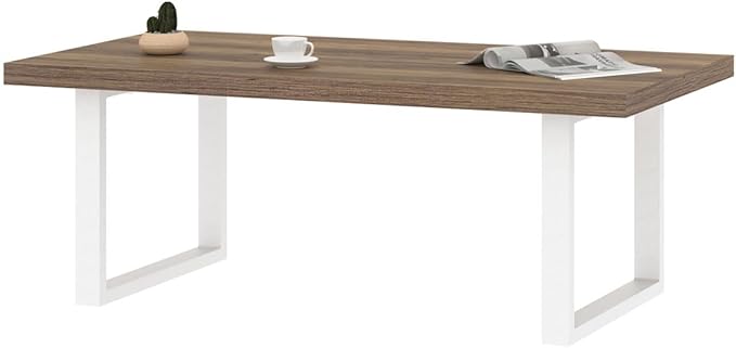 IBF Farmhouse Living Room Table, Modern Minimalist Wood Coffee Table, Simple Industrial Rectangle Center Table, Wood and Metal Tea Coffee Table for Home Bedroom Office, White and Rustic Oak, 47 Inch - LeafyLoom