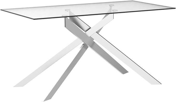 Edwin's Choice 58.5” Rectangle Glass Dining Table, Tempered Glass Tabletop and Metal Tubular Legs, Modern Style Table for Home, Kitchen, Dining Room 58.5”Lx29”Wx30”H, Silver - LeafyLoom