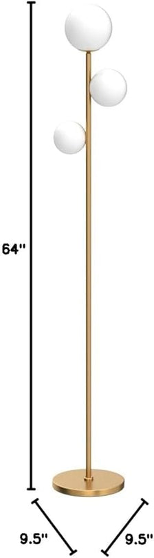 3 Globe Mid Century Modern Floor Lamp for Living Room, Contemporary Gold Lamp with Frosted Glass Shade and Bulbs Included, LED Standing Tall Pole Lamp for Bedrooms, Office - Antique Brass - LeafyLoom