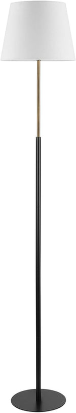 Globe Electric 61000051 60" Floor Lamp, Matte Black, Brass Accents, White Linen Shade, Flat Iron Base, On/Off Rotary Switch on Socket, Reading Lamp, Home Office Accessories, Home Décor - LeafyLoom