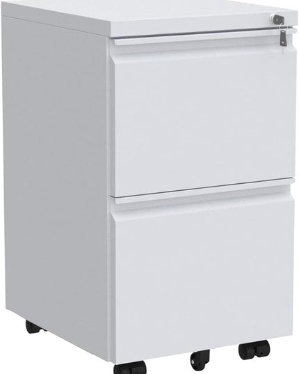 YITAHOME 2-Drawer Vertical File Cabinet with Lock, 20” Deep Mobile Metal Filing Cabinet for Legal/Letter Size, 20” Height Pre-Built Office Storage File Cabinet Except Wheels Under Desk - White - LeafyLoom