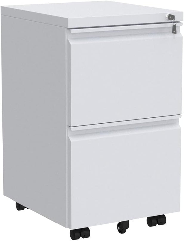 YITAHOME 2-Drawer Vertical File Cabinet with Lock, 20” Deep Mobile Metal Filing Cabinet for Legal/Letter Size, 20” Height Pre-Built Office Storage File Cabinet Except Wheels Under Desk - White - LeafyLoom