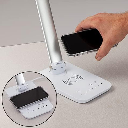 Safco Products 1009BL, Pivoting Neck, Built-in Wireless, USB Port Vamp LED Lamp with Charging Pad, Black - LeafyLoom