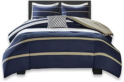 Comfort Spaces Casual Comforter Set Sporty Design, Vibrant Color, Active Lifestyle Boys Bedroom Décor, All Season Soft Microfiber Bedding Set, Decorative Pillow, Sham Blue/White Queen 4 Piece - LeafyLoom