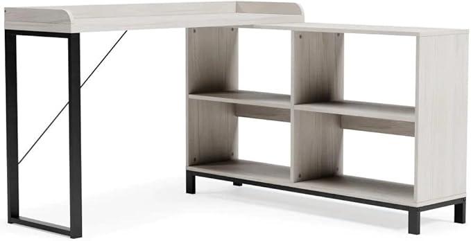 Signature Design by Ashley Bayflynn Modern L-Desk, White & Black - LeafyLoom