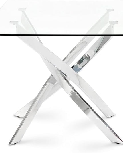 Uptown Club Glass Dining Table with Versatile Rectangular Designs, Tempered Surfaces, and Sturdy Bases for Modern Homes, Seats 4 to 8 People, Elegant Statement Piece, 63" x 36" Silver - LeafyLoom