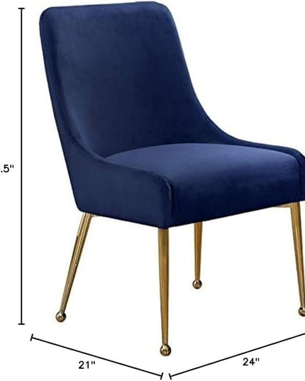 Meridian Furniture Owen Collection Modern | Contemporary Velvet Upholstered Dining Chair with Polished Gold Legs, Set of 2, 24" W x 21" D x 34.5" H, Navy - LeafyLoom